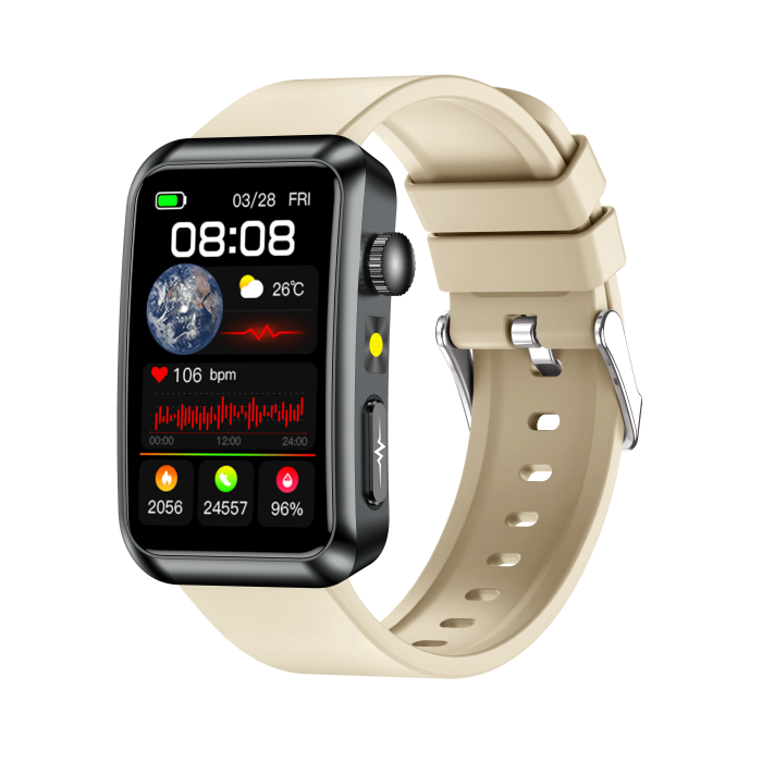 iSEN TK77 Okosóra Fehér, Szilikon, 1.57" HD, EKG, Mikro-Vizsgálat, Vércukor, Húgysav & Zsír Kockázat, BT Hívás, Hangasszisztens, Zseblámpa, SOS, 250mAh [4]