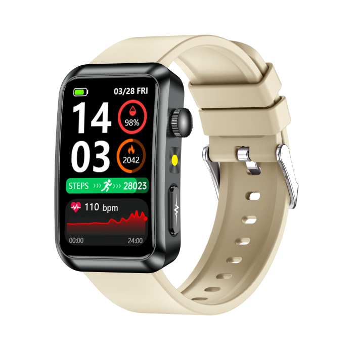 iSEN TK77 Okosóra Fehér, Szilikon, 1.57" HD, EKG, Mikro-Vizsgálat, Vércukor, Húgysav & Zsír Kockázat, BT Hívás, Hangasszisztens, Zseblámpa, SOS, 250mAh [3]