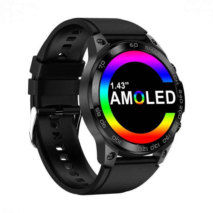 Okosóra iSEN DM50 óra, Fekete fekete szilikon karkötővel, létfontosságú funkciók figyelése, AMOLED 1.43", Bt v5.0, NFC, IP68, 400 mAh [8]