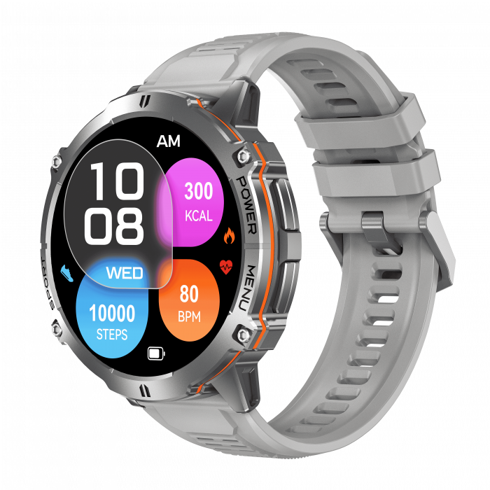 iSEN X3 okosora, Szürke szilikon, 1.73" AMOLED, SpO2-, stresszfigyeles, 100+ sportmod, Bluetooth, 1000 mAh, Android 9.0 vagy iOS 9.0 es ujabb verzio kompatibilis [2]