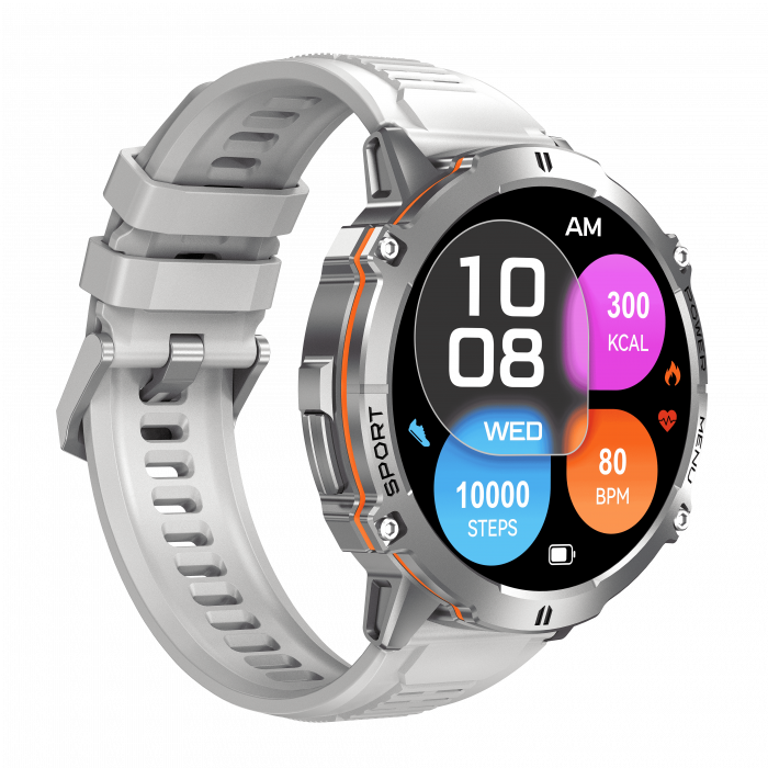 iSEN X3 okosora, Szürke szilikon, 1.73" AMOLED, SpO2-, stresszfigyeles, 100+ sportmod, Bluetooth, 1000 mAh, Android 9.0 vagy iOS 9.0 es ujabb verzio kompatibilis [3]