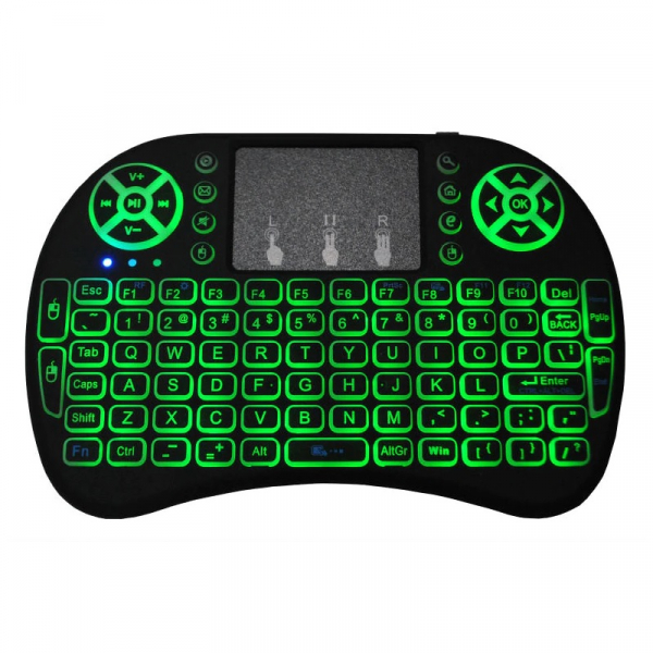 Telecomanda wireless QWERTY cu mini tastatura STAR i8, 2.4G, Iluminare LED 7 culori, Air mouse, Touch pad, Negru [3]