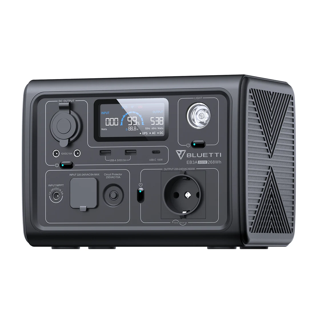 Hordozható tápegység / külső akkumulátor, Bluetti Elite 30(EB3A), fekete, LCD képernyő, 600W, 268,8Wh, LiFePO4, Csúcsteljesítmény 1200W, Maximális bemenet 350W [3]