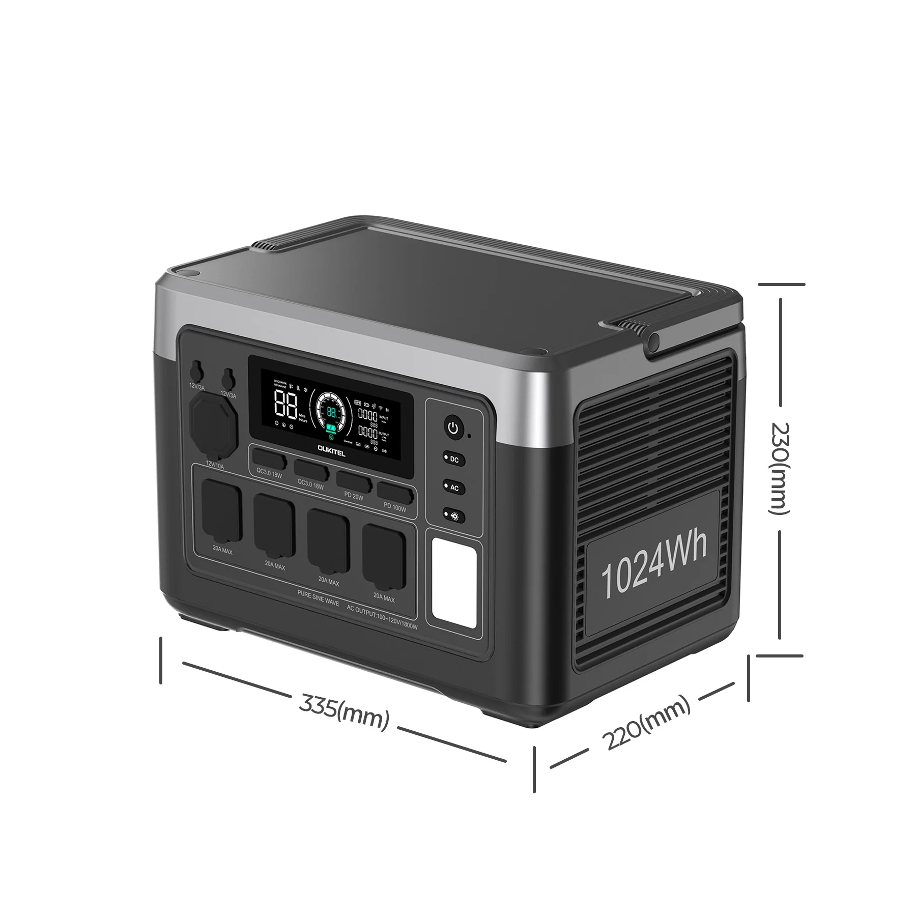 Hordozható áramforrás / külső akkumulátor Oukitel P1000 Plus Fekete, LCD kijelző, 1800W, 1024 Wh, LiFePO4, UPS funkció <10ms, 1200W max bemenet [4]