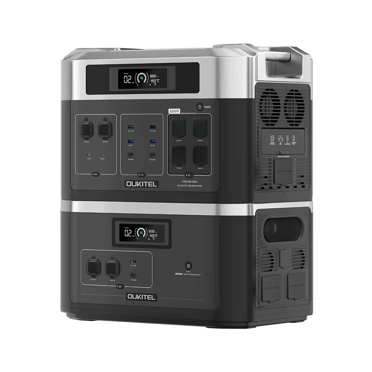 Hordozható elektromos töltőállomás / külső akkumulátor Oukitel BP2000 fekete, LCD képernyő, 2200W, 2048 Wh, LED zseblámpa [7]