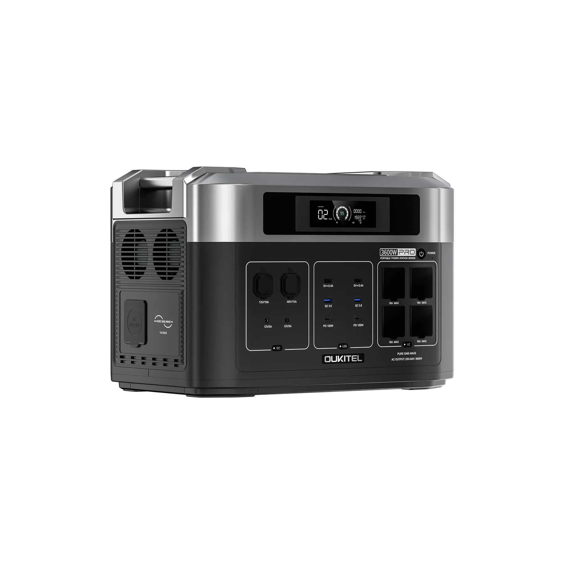 Hordozható áramellátó állomás / külső akkumulátor Oukitel BP2000E PRO Fekete, LCD kijelző, 3600W, 2048 Wh (bővíthető), LiFePO4, UPS funkció, max. 1000W bemenet [3]