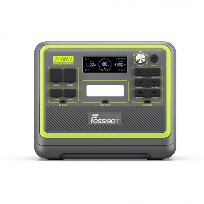 Hordozható töltőállomás Fossibot F2400 Zöld, 2400W, 2048Wh, 640000mAh, LCD képernyő, BMS védelem, 16 kimenet, LED zseblámpa, SOS [2]