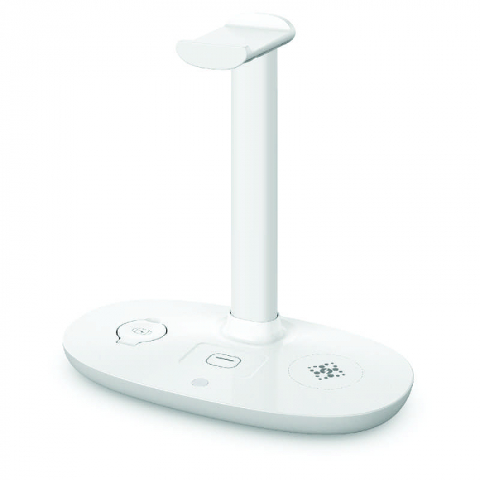 Fejhallgató állvány / Vezeték nélküli töltő iSEN 4 az 1-ben fehér, Fejhallgató töltő max 3W, Óratöltő max 2W, Telefontöltő max 15W [5]