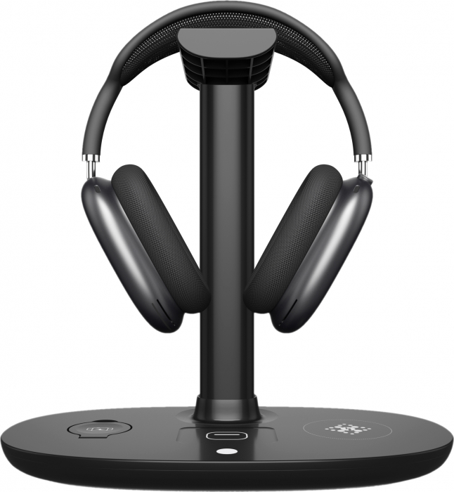 Fejhallgató állvány / iSEN 4 az 1-ben vezeték nélküli töltő fekete, Fejhallgató töltő max. 3W, Óratöltő max. 2W, Telefontöltő max 15W [2]