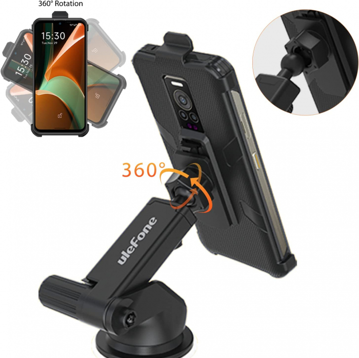Suport telefon Ulefone Armor Mount, compatibil cu toate telefoanele Ulefone cu carcasa de protectie, Brat telescopic, Rotatie 360° [7]