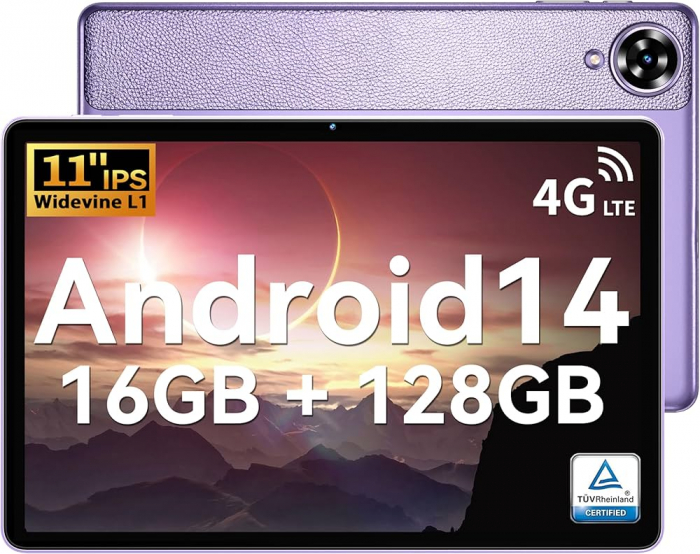 Tablet Oukitel OT11, Lila, 4G LTE, 11" 2K IPS, 16GB RAM (4GB + 12GB bővíthető), 128GB ROM, Android 14, 13MP Kamera, 8000mAh Akkumulátor, Dual SIM [2]