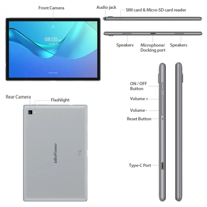 Tablet Ulefone Tab A7 szürke, 4G, 10,1" FHD+, 4 GB RAM, 64 GB ROM, SC9863A OctaCore, Android 11, GPS, Face ID, 7680 mAh, Dual SIM [5]