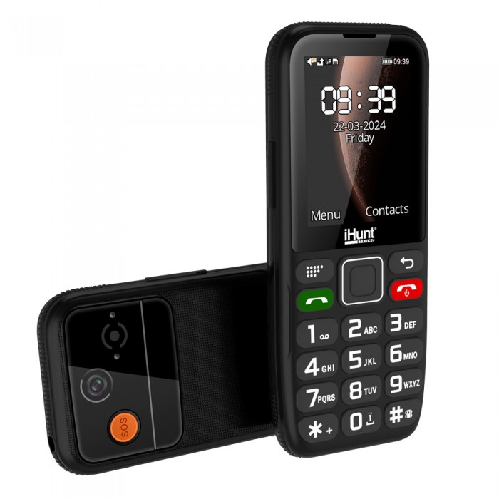 iHunt Primo 4G mobiltelefon 2.4"-os kijelzővel, Dual SIM, 48MB RAM, 128MB ROM, 1800 mAh akkumulátor, zseblámpa, FM-rádió, Bluetooth és 4G kapcsolat. Megbízható, egyszerű használatra tervezve. [6]