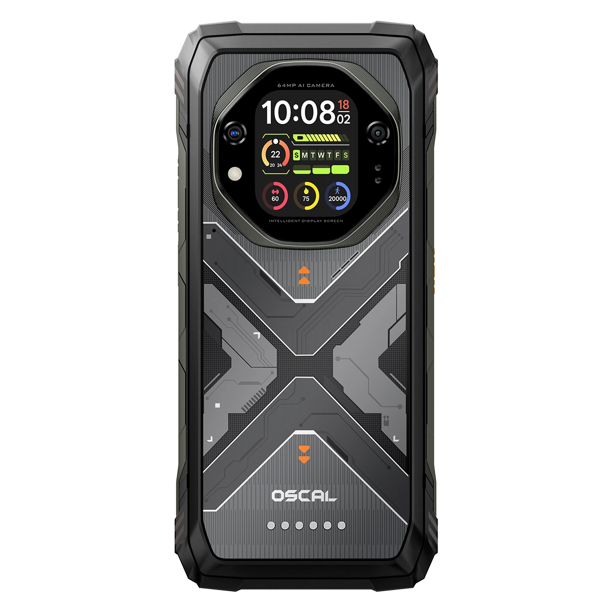 Mobiltelefon Oscal Tank 1, Narancssárga, 5G, 6.78" IPS, 48GB RAM (16GB + 32GB bővíthető), 512GB ROM, DokeOS 4.2, Dimensity 7050, 2.01" hátsó képernyő, éjjellátó, NFC, AI Apps, 20000mAh, 55W, Dual SIM [3]