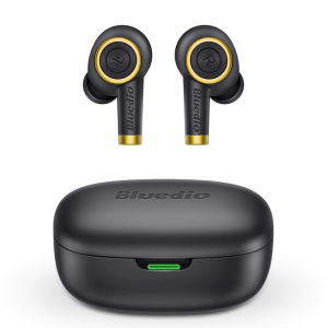 Fejhallgató - Casti bluetooth semi-in-ear Bluedio Particle cu cutie de incarcare si transport de 650mAh, Microfon, Bluetooth v5.0, VFT, Negru