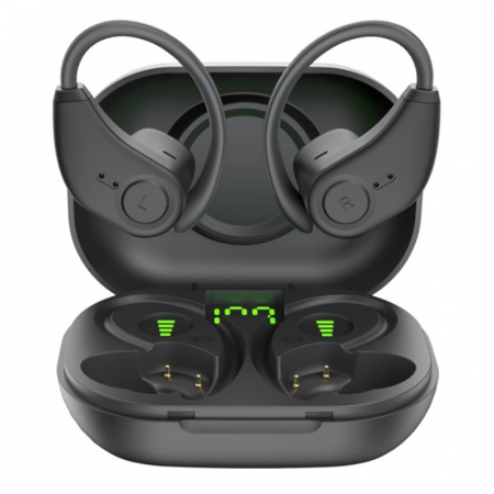 Vezeték nélküli, fülbe helyezhető fejhallgató rugalmas akasztóval Bluedio S6 TWS töltő- és hordtáskával, fekete, Bluetooth 5.1, érintésvezérlés, Type-C [5]