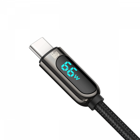 Baseus USB gyorstöltő kábel - USB Type-C, LED kijelző, 66W, 6A, Fekete, 2 m [1]