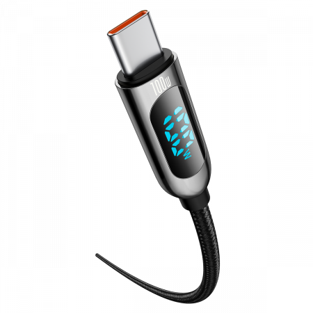 Gyorstöltő kábel Baseus USB Type-C - USB Type-C, LED kijelző, 100W, 20V/5A, fekete, 1 m [1]
