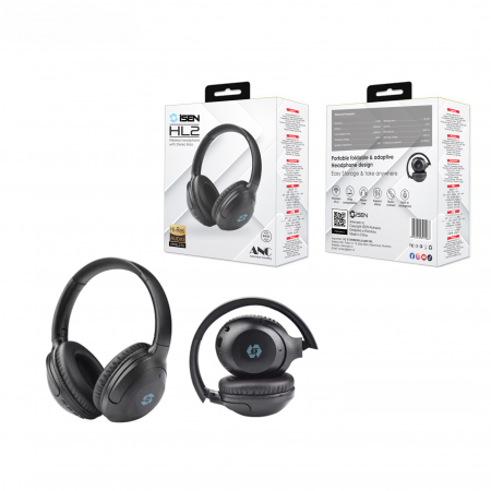 Casti wireless over-ear pliabile iSEN HL2, Negru, Bluetooth v5.3, Microfon incorporat, ANC (active noise cancelling), Bas stereo, 300mAh [4]
