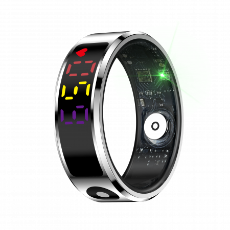 Okos gyűrű - iSEN R12 Okos gyűrű Ezüst, Szívritmus, Vér oxigén, HRV, Stressz, Alvás, Lépésszámláló, Távolság és kalóriák, Hőmérséklet, Sport módok, Táv fényképezés, Töltőtok, 16 mAh