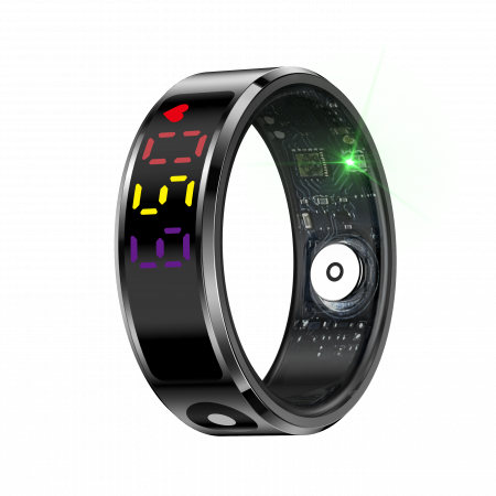 Okos gyűrű - iSEN R12 Okos gyűrű Fekete, Szívritmus, Vér oxigén, HRV, Stressz, Alvás, Lépésszámláló, Távolság és kalóriák, Hőmérséklet, Sport módok, Táv fényképezés, Töltőtok, 16 mAh