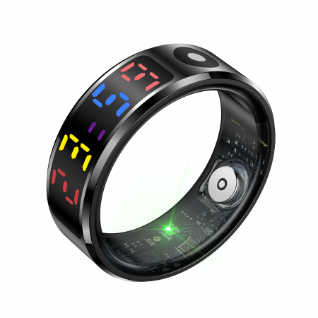 iSEN R12 Okos gyűrű Fekete, Szívritmus, Vér oxigén, HRV, Stressz, Alvás, Lépésszámláló, Távolság és kalóriák, Hőmérséklet, Sport módok, Táv fényképezés, Töltőtok, 16 mAh [6]