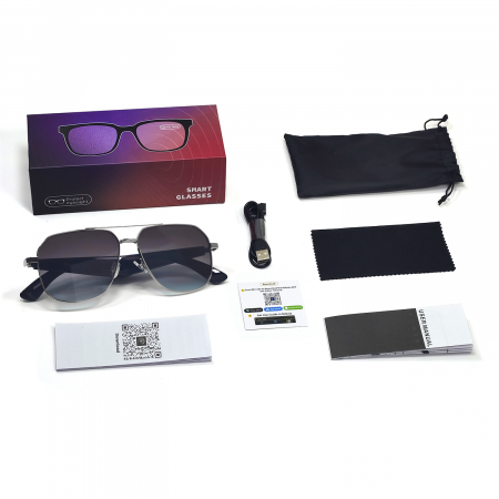 Okos Napszemüveg iSEN GY100, Lila Lencsék, AI Valós Idejű Fordítás, Polarizált Lencsék, Mikrofon, Kettős Hangszórók, Bluetooth, Zene, Hívások, Hangsegéd, Távirányító Kamera, Mágneses Töltés [4]