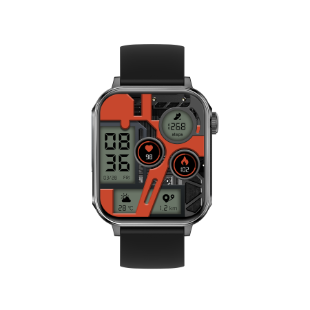 iSEN V96 Okosóra, Fekete, 1.83" HD, Pulzusszám, Vérnyomás, Véroxigén (SpO2), Hívás Funkció, 280 mAh, IP67, Szilikon Szíj, DaFit Alkalmazás, Zenevezérlés, Időjárás, Android 5.2 / iOS 9.0 [14]