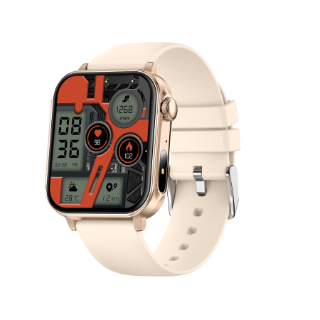 iSEN V96 Okosóra, Krém, 1.83" HD, Pulzusszám, Vérnyomás, Véroxigén (SpO2), Hívás Funkció, 280 mAh, IP67, Szilikon Szíj, DaFit Alkalmazás, Zenevezérlés, Időjárás, Android 5.2 / iOS 9.0 [1]
