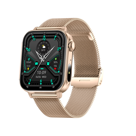 Sport karkötők és órák - iSEN V96 Okosóra, Arany, 1.83" HD, Pulzusszám, Vérnyomás, Véroxigén (SpO2), Hívás Funkció, 280 mAh, IP67, Fém Szíj, DaFit Alkalmazás, Zenevezérlés, Időjárás, Android 5.2 / iOS 9.0