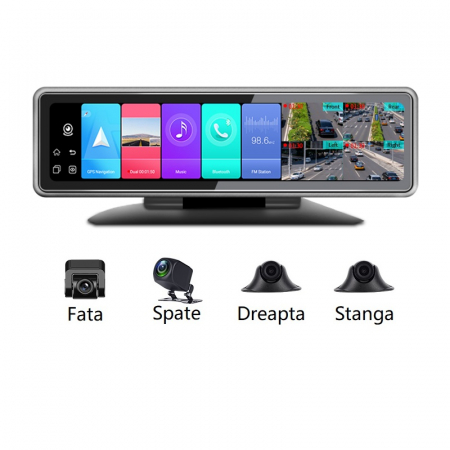 Autós DVR intelligens tükör - Navigator pentru bord Star T88 DVR, 4G, Display 12", Android 8.1, 2GB RAM 32GB ROM, Flota, GPS, ADAS, Night vision, 4 Camere