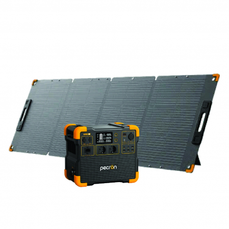 Zöld energia - Csomag Hordozható elektromos töltőállomás PECRON E2400LFP, 2048Wh, 2400W, 230V, Szupergyors töltés, LiFePO4, Dupla MPPT vezérlő, BMS védelem + PECRON PV200 Hordozható Napelemes Panel, 200W