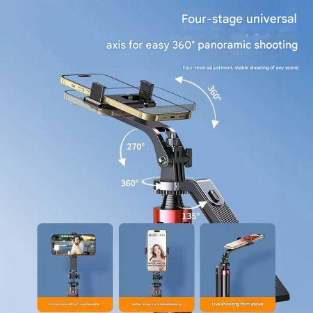 iSEN P185 Auto-sugárzó Selfie Bot Fekete, 1.8m, 360° Forgatás, Bluetooth Távirányító, Eltávolítható Fény Kitöltés, Type-C Gyors Töltés, 55mAh [4]