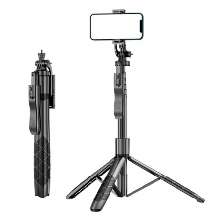 Telefon tartozékok - Selfie stick kihúzható állvány iSEN L16 fekete, 1530 mm, 1/4 port, levehető bluetooth távirányító, lengő fogantyú, 120 mAh