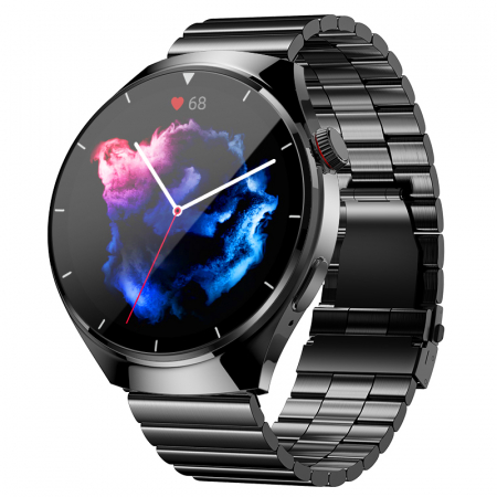 Okos óra - Smartwatch iSEN BK03, Fekete, 1.39" HD, Bluetooth hívás, EKG, Vércukorszint, Vér oxigénszint, Vérnyomás, Pulzus, Testhőmérséklet, Zenelejátszás, 270 mAh