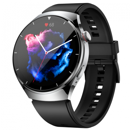 Okos óra - Smartwatch iSEN BK03, Ezüst TPU szíjjal, 1.39" HD, Bluetooth hívás, EKG, Vércukorszint, Vér oxigénszint, Vérnyomás, Pulzus, Testhőmérséklet, Zenelejátszás, 270 mAh