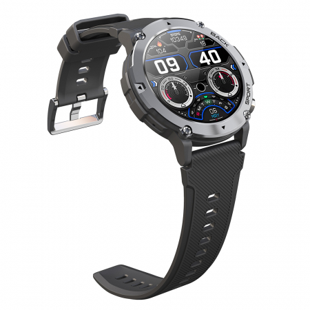 Okosóra iSEN C21 Pro Ezüst, 1,32 hüvelykes, Bluetooth hívás, Bluetooth 5.0, pulzusszám, SpO2, 19 sport, Ip68, 300 mAh [7]