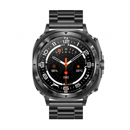 iSEN ET492 okosóra, Fekete acél szíj, 1,43" AMOLED HD, HRV, EKG, Egészségügyi monitorozás, Sport funkciók, Bluetooth hívás, 380 mAh, Android 5.0 vagy iOS 10.0 vagy újabb, NFC zárakhoz [2]