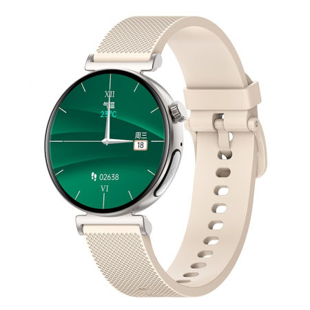 Okos óra - Okosóra iSEN JA02 Ezüst/Krém, AMOLED 1.23" HD kijelző, vércukorszint, Bluetooth hívás, SOS hívás, hangasszisztens, sugárzás szint, EKG, húgysav, vérzsírszint, hőmérő, testtömeg, 240mAh