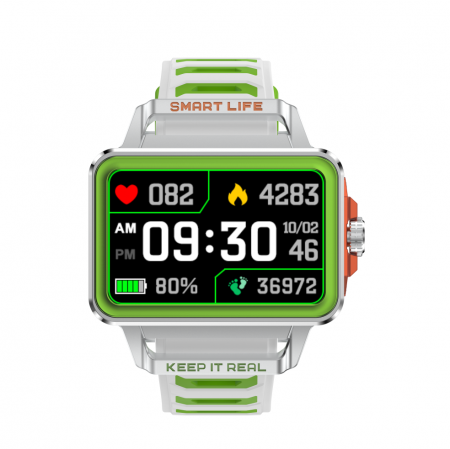 iSEN S666 okosóra, ezüst/zöld/fehér, 1,57" TFT HD, iOS / Android, NFC, Bluetooth hívásjelzés, játékok, állapotfigyelés, 240 mAh [1]