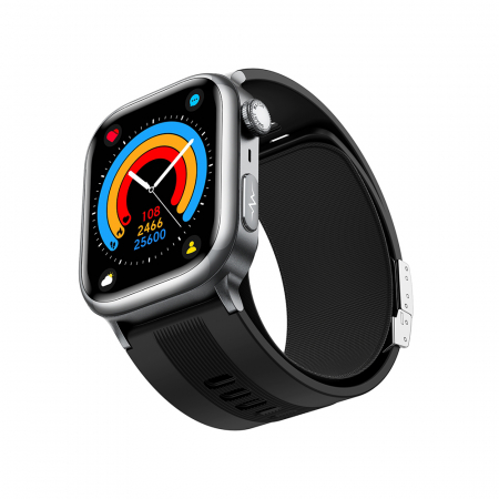 iSEN TK66 Okosóra Fekete, 2.06" AMOLED, Légpumpás + Légpárnás Vérnyomásmérő, EKG, Pulzus, Vér Oxigén, Alvás és Egészségfigyelés, Sport Módok, BT Hívás, Zenevezérlés, NFC, 530mAh [3]