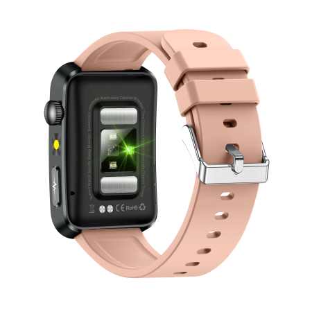 iSEN TK77 Okosóra Rózsaszín, Szilikon, 1.57" HD, EKG, Mikro-Vizsgálat, Vércukor, Húgysav & Zsír Kockázat, BT Hívás, Hangasszisztens, Zseblámpa, SOS, 250mAh [12]