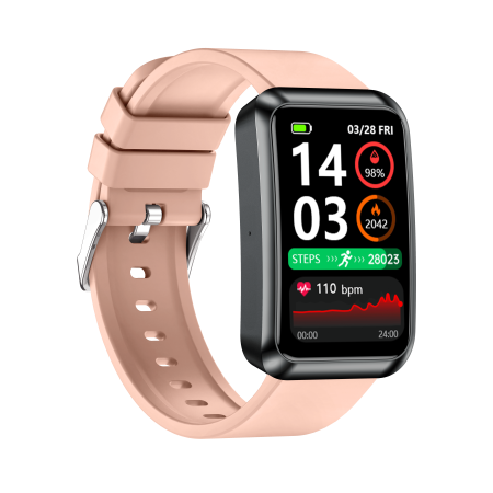 iSEN TK77 Okosóra Rózsaszín, Szilikon, 1.57" HD, EKG, Mikro-Vizsgálat, Vércukor, Húgysav & Zsír Kockázat, BT Hívás, Hangasszisztens, Zseblámpa, SOS, 250mAh [5]