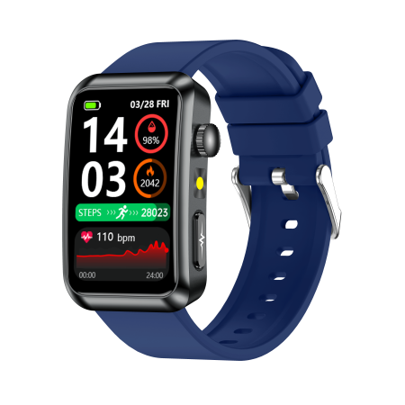 iSEN TK77 Okosóra Kék, Szilikon, 1.57" HD, EKG, Mikro-Vizsgálat, Vércukor, Húgysav & Zsír Kockázat, BT Hívás, Hangasszisztens, Zseblámpa, SOS, 250mAh [1]