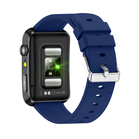 iSEN TK77 Okosóra Kék, Szilikon, 1.57" HD, EKG, Mikro-Vizsgálat, Vércukor, Húgysav & Zsír Kockázat, BT Hívás, Hangasszisztens, Zseblámpa, SOS, 250mAh [12]