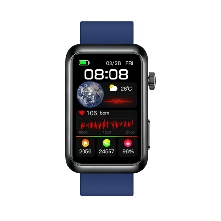 iSEN TK77 Okosóra Kék, Szilikon, 1.57" HD, EKG, Mikro-Vizsgálat, Vércukor, Húgysav & Zsír Kockázat, BT Hívás, Hangasszisztens, Zseblámpa, SOS, 250mAh [11]