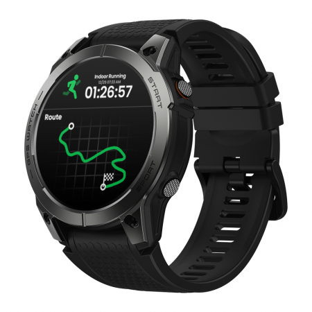 Okos óra - Zeblaze Stratos Pro Fekete Okosóra, 1.43" AMOLED, GPS, Pulzusmérés, SpO2, Bluetooth Hívás, Értesítések, 400mAh, Dedikált Alkalmazás: Zeblaze Fit, Fekete Szilikon Szíj