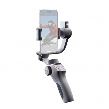 FunSnap Capture 5 3 tengelyes gimbal stabilizátor, 360°-os forgás, AI arc követés, töltőfény, LCD kijelző, kézmozdulat vezérlés, szürke [2]