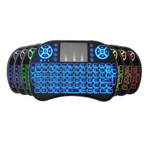 Médialejátszók - Telecomanda wireless QWERTY cu mini tastatura STAR i8, 2.4G, Iluminare LED 7 culori, Air mouse, Touch pad, Negru