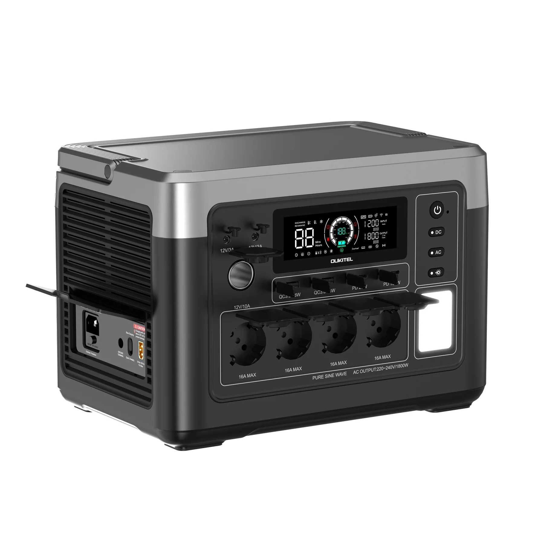 Hordozható áramforrás / külső akkumulátor Oukitel P1000 Plus Fekete, LCD kijelző, 1800W, 1024 Wh, LiFePO4, UPS funkció <10ms, 1200W max bemenet [4]